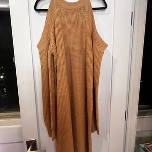 Say What Tan Knit Sweater Dress Long Sleeve